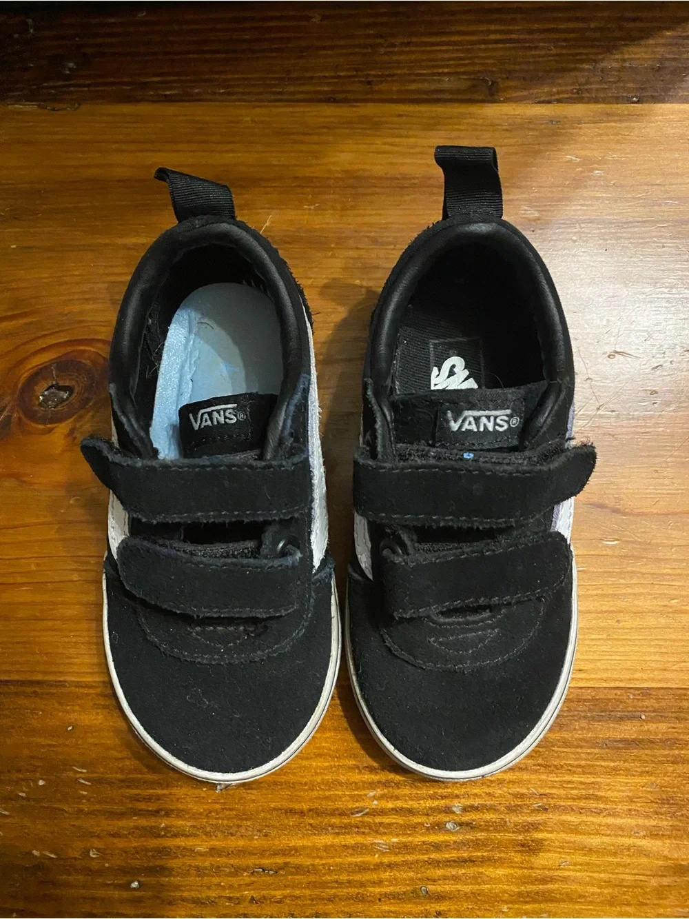 Vans Toddler Black and White Velcro Old Skool Sneakers